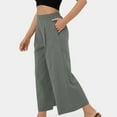 thumbnail image 6 of WIZUTIZ Business Casual Pants for Women Plain Trendy Loose Wide Leg Slacks Pants Elastic Spandex High Waist Full Length Palazzo Pants Solid Pleated with Pockets Pants for Lady Fitness Outdoor Gray, 6 of 6