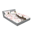thumbnail image 2 of Ambesonne Tree Fitted Sheet & Pillow Sham Set, Blooming Sakura and Mountain, Queen, Pink Black Green, 2 of 2