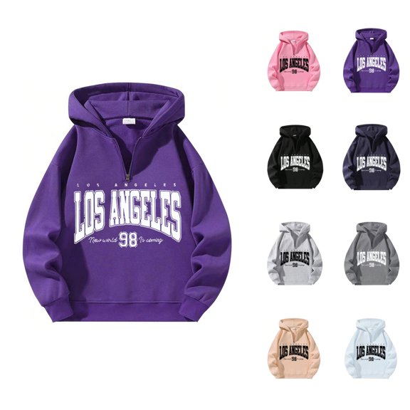 Men's City Letter Print Half Zip Hoodie Sweatshirt Long Sleeve Crewneck Slim Fit Pullover for Outdoor Sports