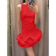 thumbnail image 6 of Women Ruffle Bubble for Mini Dress Sleeveless Ruched Hem Bodycon Dresses Tank Short Dress Red XS, 6 of 8
