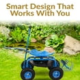 thumbnail image 4 of Sunnydaze Chariot de Jardinage d'Extérieur en Acier Robuste à Roulettes avec Poignée de Direction Extensible, Chaise Pivotante, Plateau à Outils et Panier - Bleu, 4 of 10