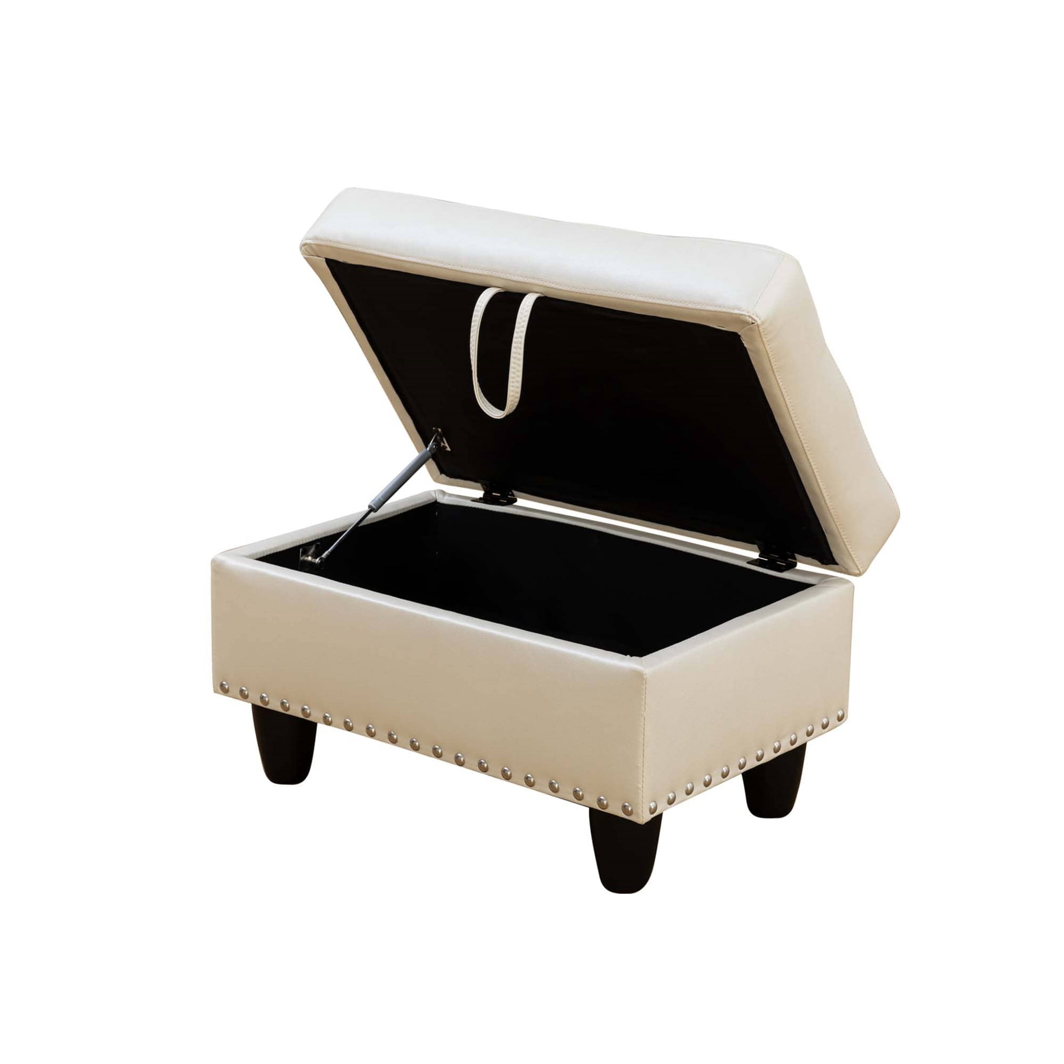 Aukfa 29" Storage Ottoman Bench for Sectional Sofa for Home Office, Nailhead Trim&Lift Top, Leather, White