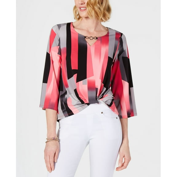 JM Collection Petite Printed Twist Front Top Cascading Shadow PXL