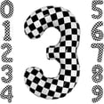 thumbnail image 1 of Yanonmyfd Globo grande de 40 pulgadas a cuadros con números blancos y negros para coche de carreras, suministros de fiesta de 5 cumpleaños número 5 globo a cuadros,A cuadros 3, 1 of 12