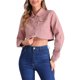 thumbnail image 1 of CHAQUETA DE JEAN CASUAL INSPIRE CHIC PARA MUJER CON CUELLO, BOTONES Y MANGAS LARGAS, CROP, COLOR ROSA, 1 of 6