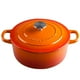 thumbnail image 1 of Horno holandés de hierro fundido esmaltado EDGING CASTING, 5.5 cuartos, redondo, con tapa y doble asa para hornear pan, apto para horno hasta 260 °C, color naranja, 1 of 5