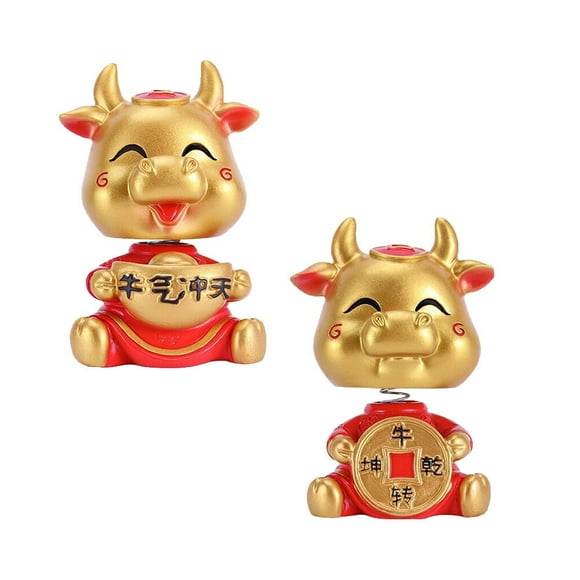 Cake Decorations Car Ornaments Bobblehead Dolls Chinese Cow Figurine Miniature Statue and Women 2 Pcs