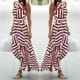 thumbnail image 2 of Puntoco Plus size dresses 2025 Cap Sleeve Cover Up Women Striped V Neck Beach Maxi Dress Drawstring Watermelon Red 14(XL), 2 of 6