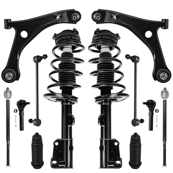 Detroit Axle - Front 12pc Suspension Kit for 2008-2010 Dodge Grand Caravan Chrysler Town & Country, 2 Ready Struts, 2 Lower Control Arms, 2 Sway Bar Links, 4 Inner and Outer Tie Rods, 2 Boots