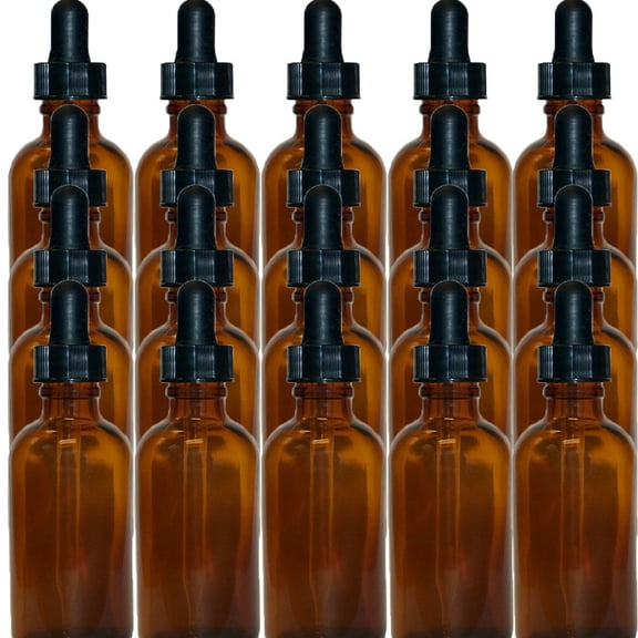 Amber 2oz Dropper Bottle (60ml) Pack of 20 - Glass Tincture Bottles with Eye Droppers for Essential Oils & More Liquids - Leakproof Travel Bottles