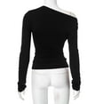 thumbnail image 3 of AKOEE Long Sleeve Crop Tops for Women Slim Fit Off Shoulder Sexy Casual Going Out Tee Ruched Solid Color Tshirts (L, Black), 3 of 6
