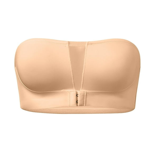 Xfvqtps Strapless Bras for Womens Front Closure Bra One Piece Comfort Wireless Bottom Hem Bras Beige