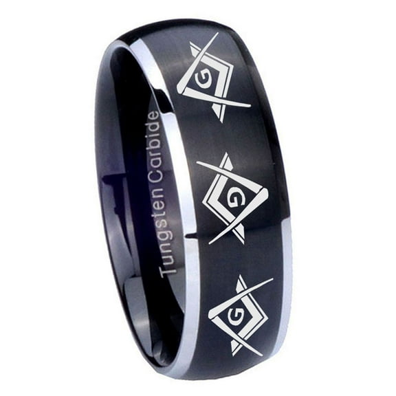 Tungsten Revere Masonic 8mm Brushed Black 2 Tone Dome Polished Edges Men Ring