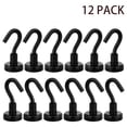 thumbnail image 1 of Ganchos magnéticos fuertes, resistentes, 12 libras, para cabinas de crucero, cocina, refrigerador, parrilla, herramientas, llaves, imanes de neodimio de metal, colgador negro, paquete de 12, 1 of 7