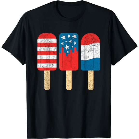 Retro Patriotic July 4th Popsicle Red White Blue Boys Girls T-Shirt