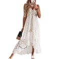 thumbnail image 5 of IBTOM CASTLE Women's Summer Slip Boho Maxi Dress Lace Up Tassel V Neck Flare Wedding Beach Dresses Holiday Outfit Photo Shoot 3XL White Pom Pom, 5 of 6