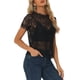 thumbnail image 4 of INSPIRAR CHIC Blusa de Encaje Floral con Corte Escallopado de Manga Corta Semi Transparente L Negra, 4 of 6