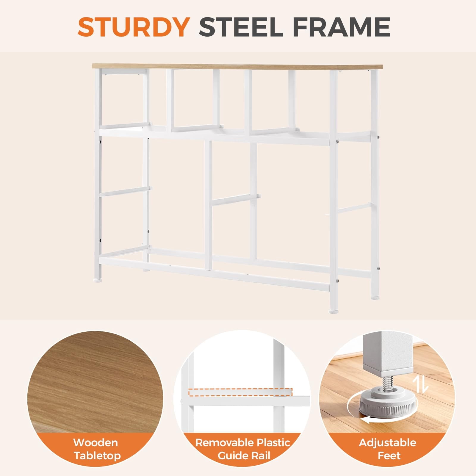 Telyra 7-Drawer Fabric Dresser TV Stand Organizer with Wood Top and Metal Frame Wide Storage Chest, Light Gray
