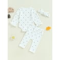 thumbnail image 5 of Nygoyerh Newborn Infant Girls Casual Outfit Heart Print Long Sleeve Crew Neck Romper with Long Pants and Headband Baby Clothing for 3M 6M 12M 18M, 5 of 8
