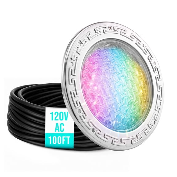 Foxlux 10-Inch LED Pool Light for Inground Pools, Replacement for Pentair IntelliBrite 5G, RGBW Color-Changing Pool & Spa Light, IP68 Waterproof, AC 120V, 100FT Cord