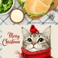 thumbnail image 3 of JOOCAR Merry Christmas Cat with Red Bird and Scarf Linen Table Mats Set of 4 for Home Kitchen Table Decor 12x18 inch, 3 of 5