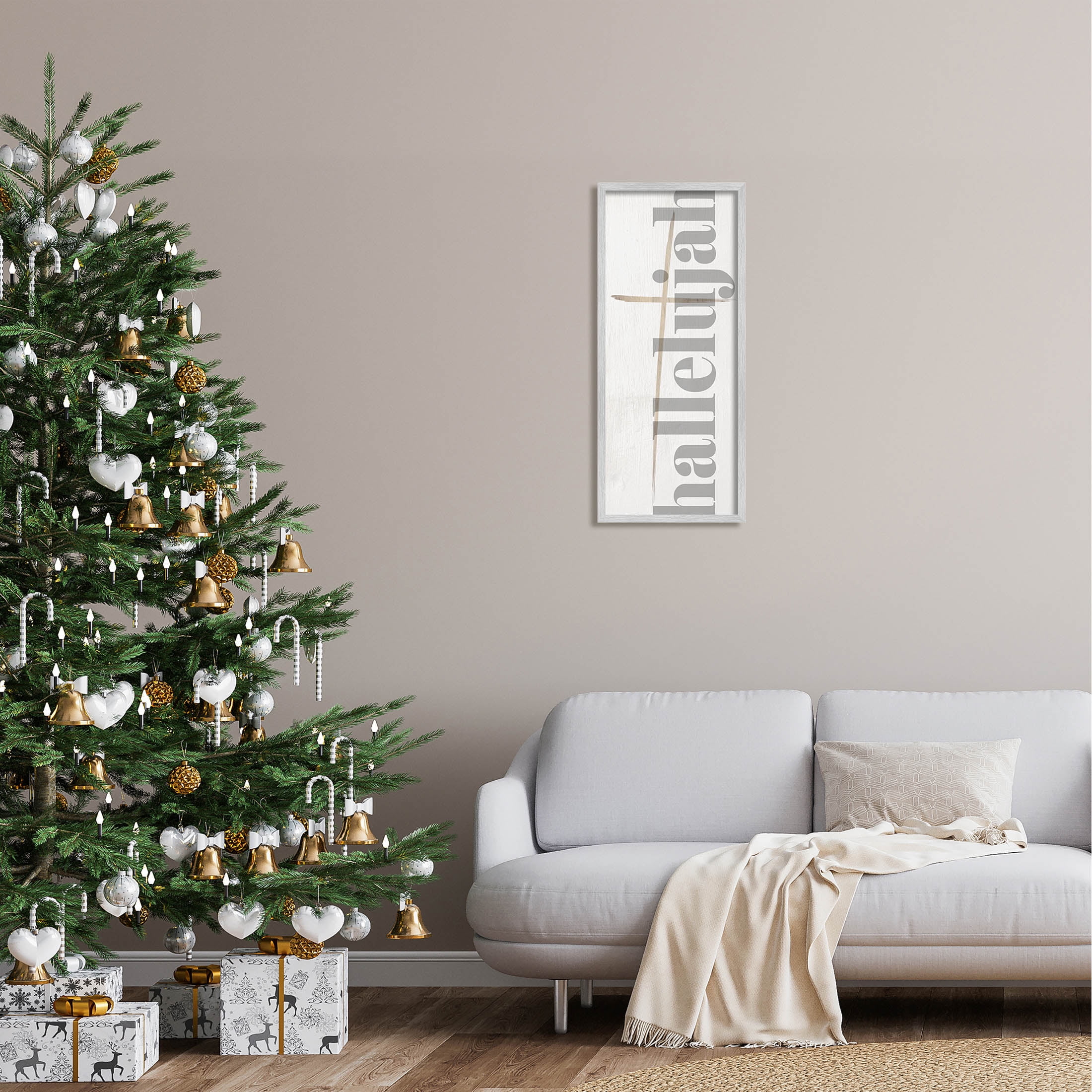 Hallelujah Spiritual Christmas Sign Holiday Graphic Art Gray Framed Art Print Wall Art