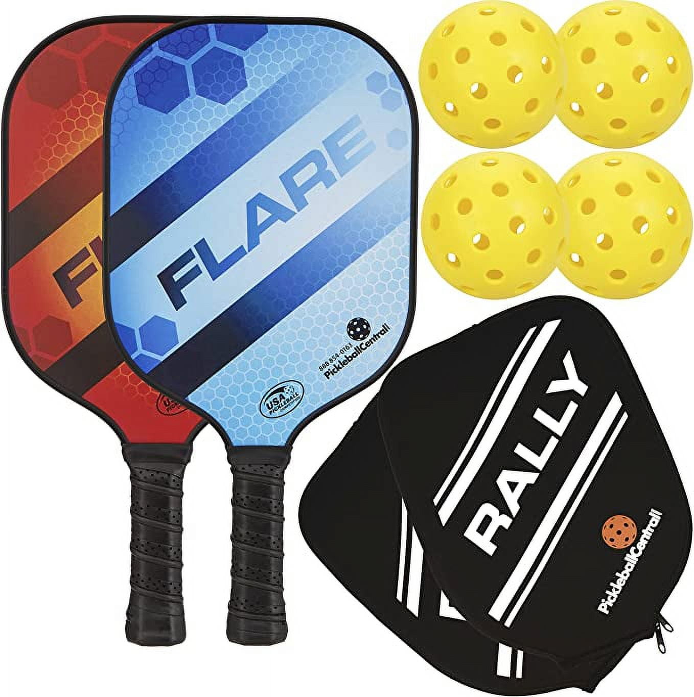 PIckleballCentral Rally Flare Graphite Pickleball Paddle 2 Player Pack Graphite Hybrid Composite Face 7oz Red/Blue