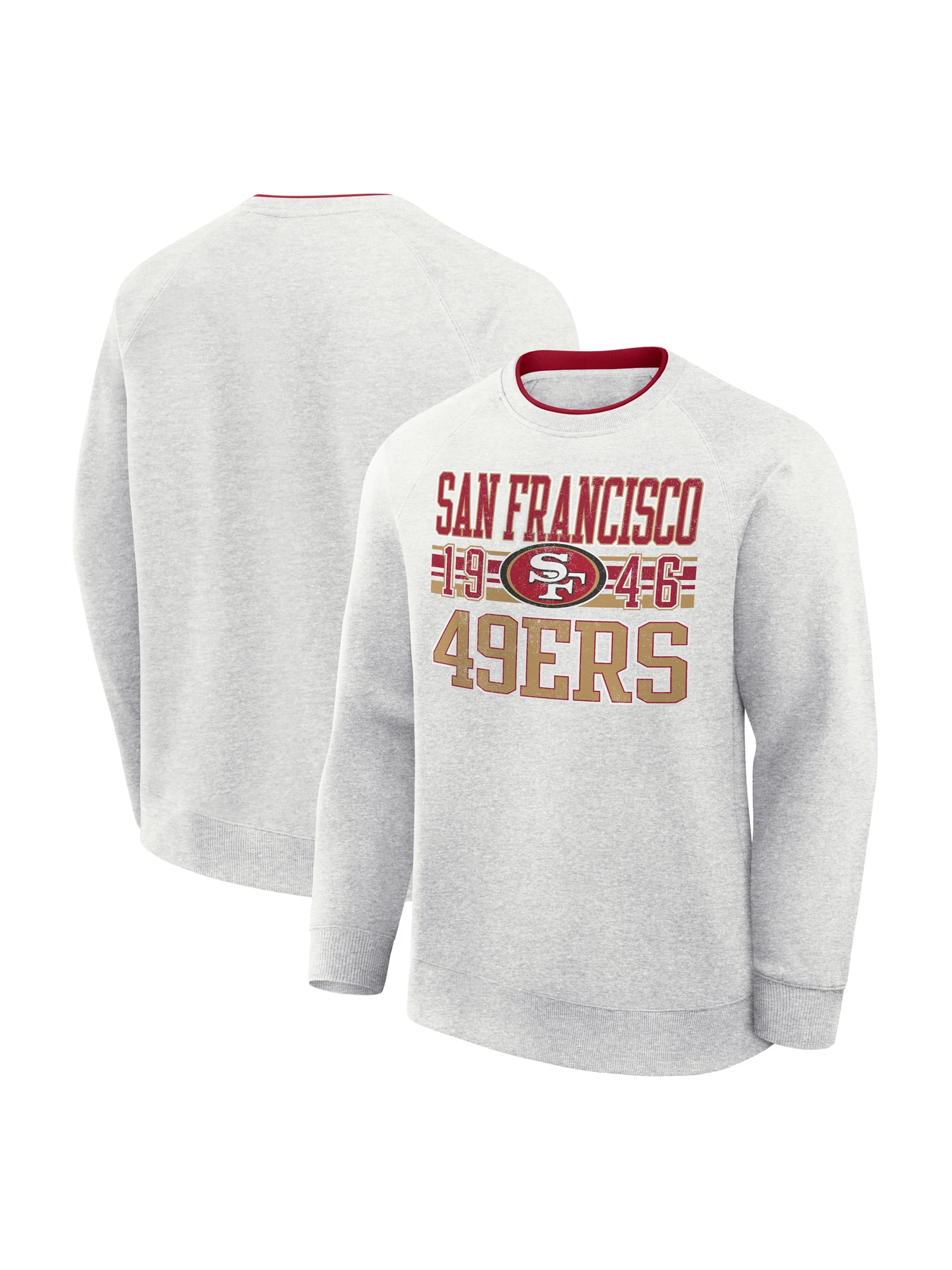 NFL San Francisco 49Ers Men's Cotton Gray Heather Long Sleeve Crew Fleece Sweatshirt