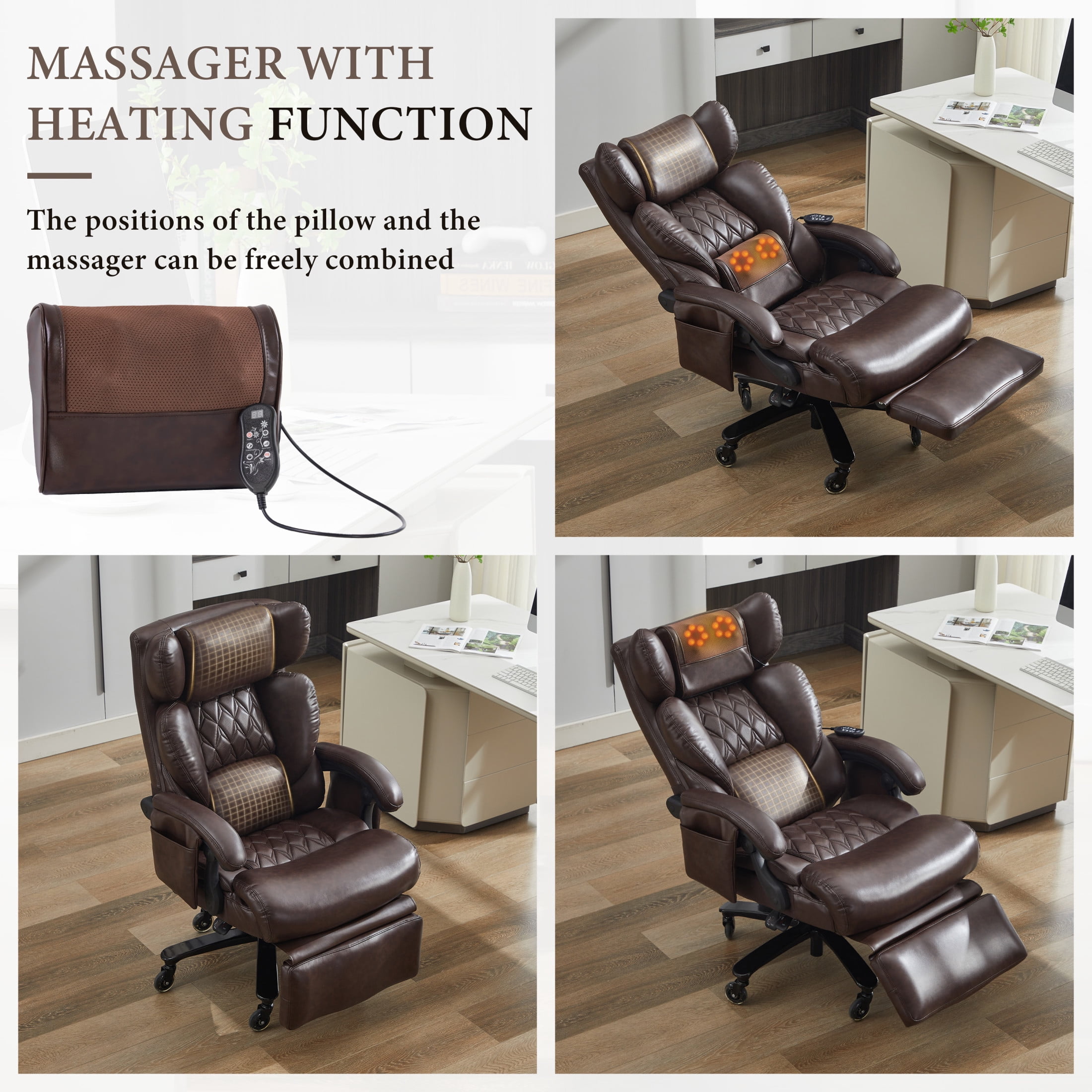 Noble House Cressi Tall Office Chair, High Back Computer Desk Chair with Swivel Base And Universal Wheels, Brown
