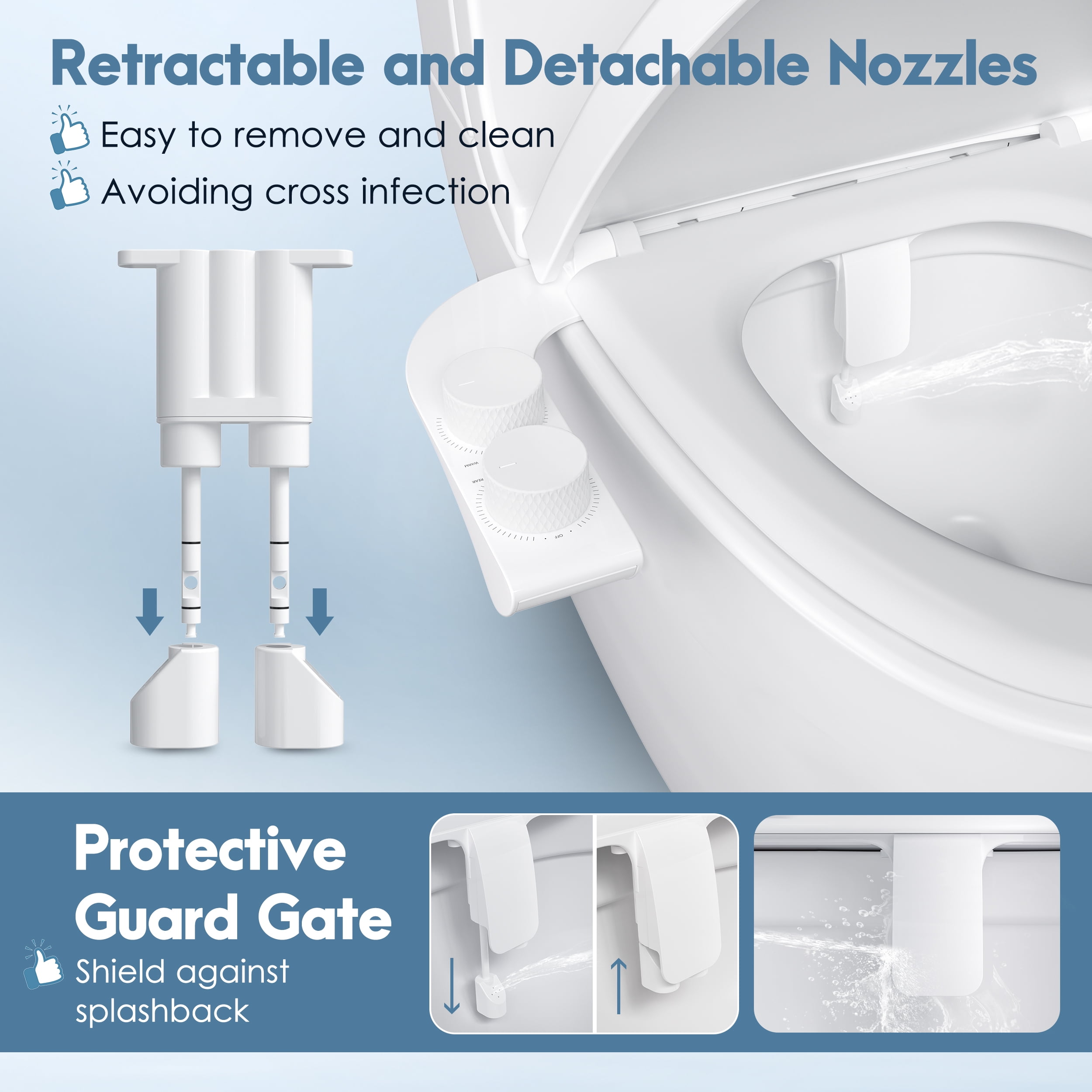 Doulami Bidet Attachment for Toilet Warm & Cold Water, Non-Electric Toilet Seat Attachment with Embedded Steel Bars, Dual Nozzle Self-Cleaning Ultra-Slim Bidet Adjustable Water Pressure