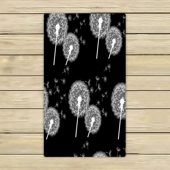 BSDHOME Serviette Florale à Fleurs, Serviette à Main Pissenlit Noire et Blanche Serviettes de Bain Salle de Bain Douche Serviette de Plage 16x28 Pouces
