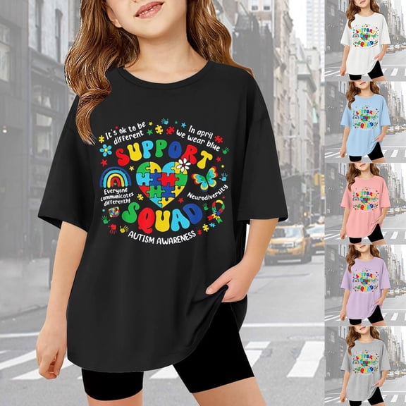 ibiyuan Autism Awareness Shirt Kid-Autism Acceptance Shirt Toddler Puzzle Short Sleeve Boy Heart Bow Tee Tops Girl,Black