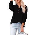 thumbnail image 4 of Pompotops Mode Femmes Décontracté Velours Côtelé Uni Bouton Col Montant Manches Longues Hauts Blouse, 4 of 5