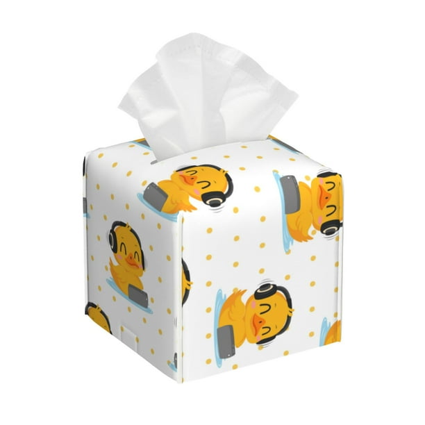 Balery Cute Duck With Headphone Porta Pañuelos de Cuero con Estampado – Funda Moderna Cuadrada para Caja de Pañuelos, Dispensador 5x5x5''