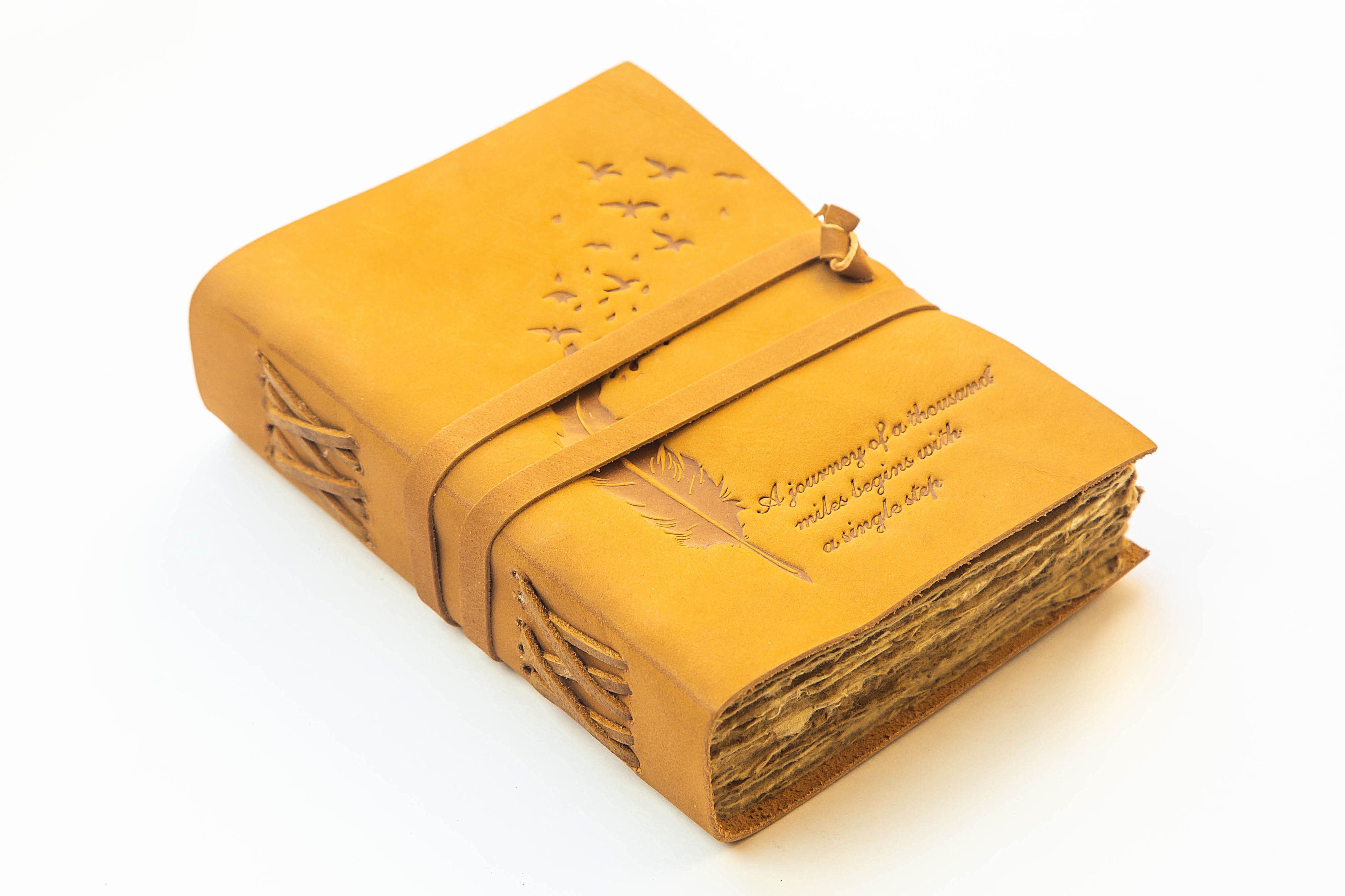 Feather Embossed Leather Journal With String, Vintage Journal, 220