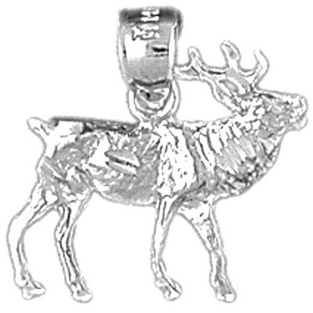 14K White Gold Elk Pendant - 18 mm