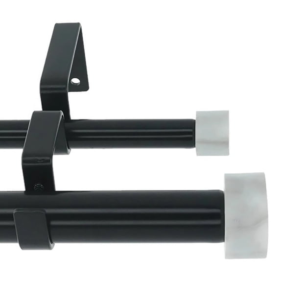 MERIVILLE 1-Inch Diameter Double Curtain Rod Set, 28–48 Inch Adjustable, Vico White Marble End Cap Finials, Black