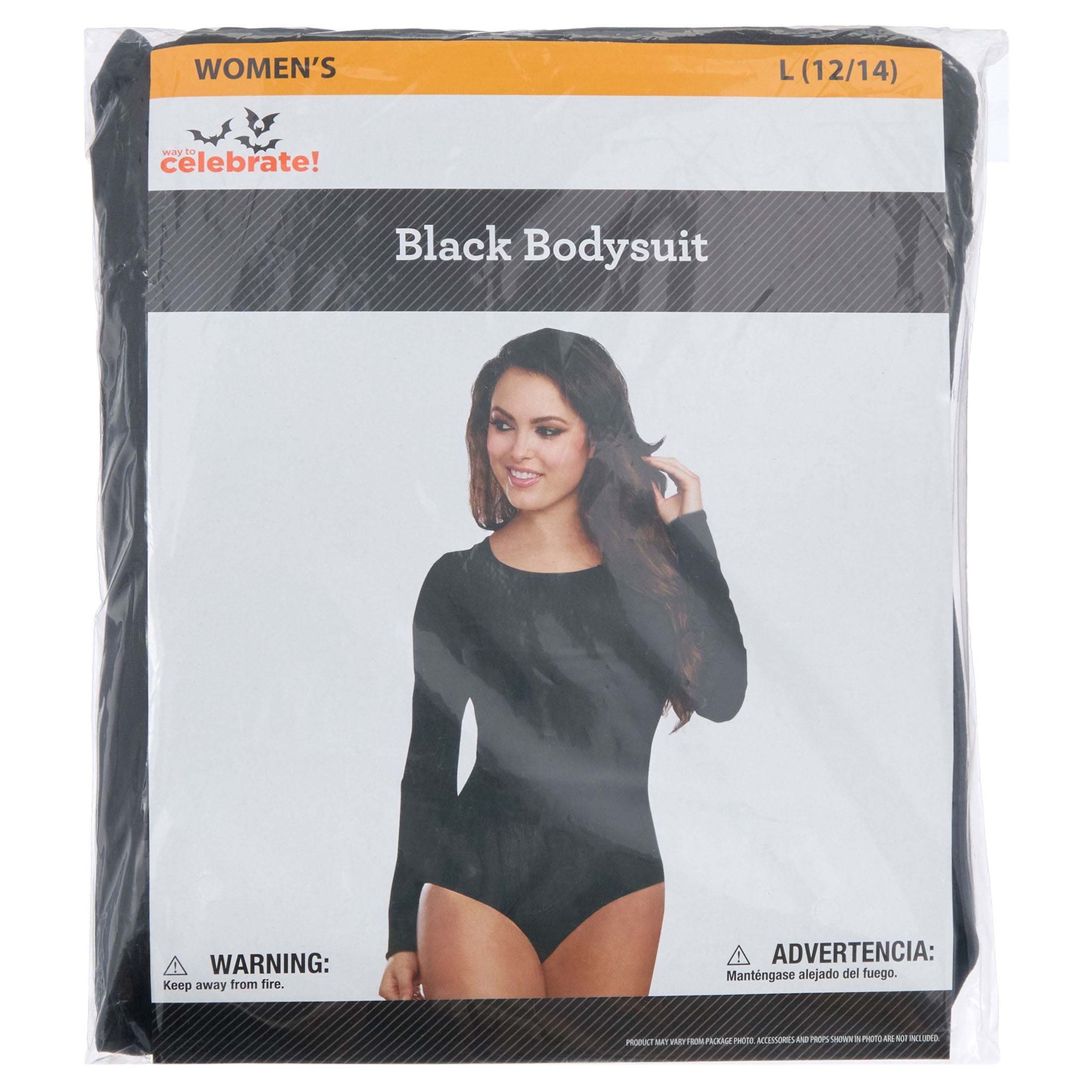 Long Sleeve Bodysuit Costume Accessory for Adults, Black, L (12/14), Halloween by Way To Celebrate