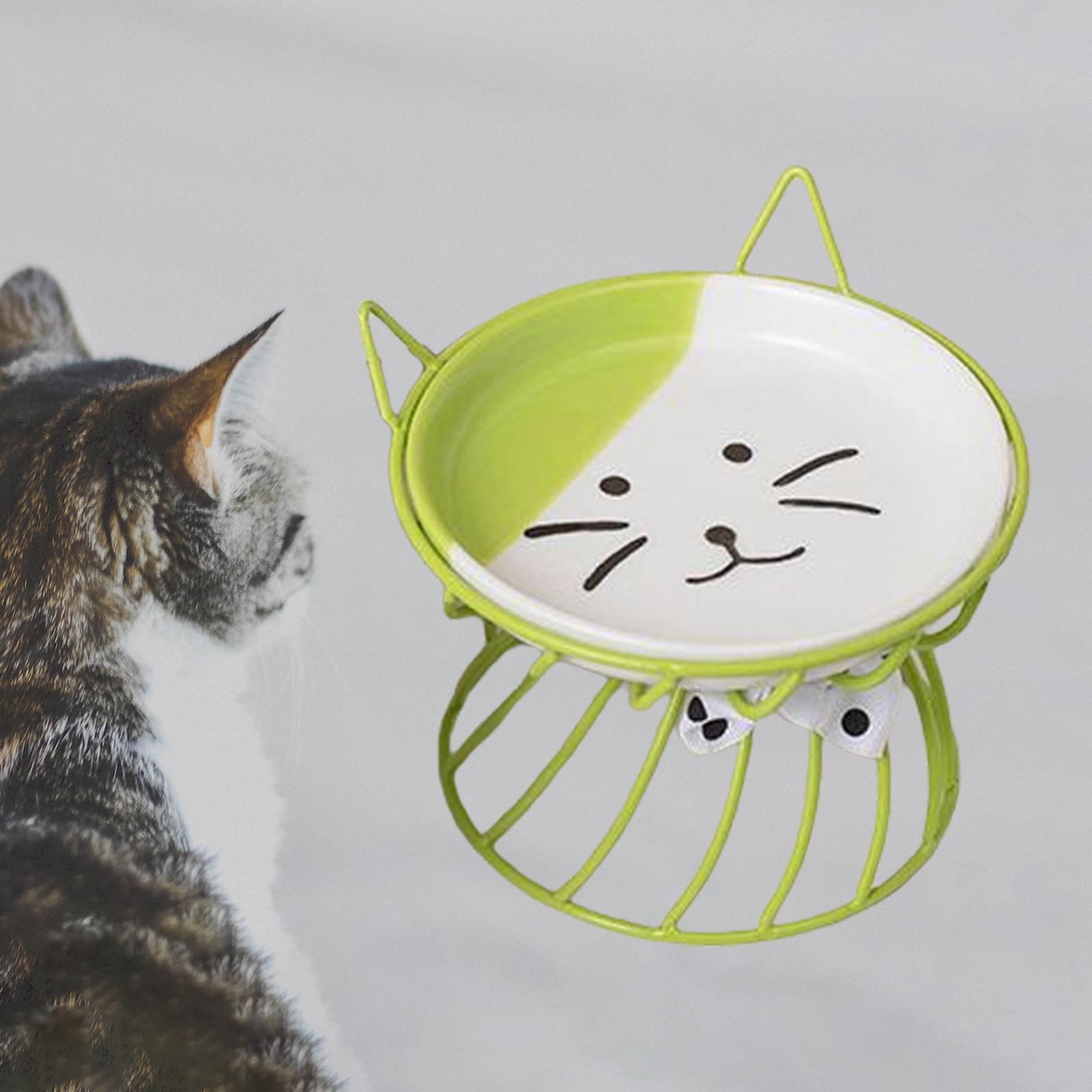 Ceramic Cat Bowl, Elevated Cat owl with Metal Stand, and