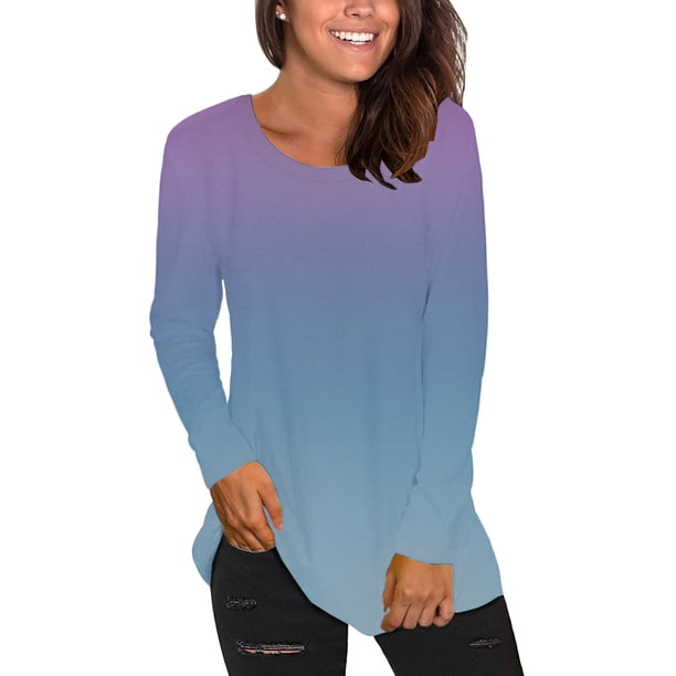 ICHUANYI Clearance Fashion Women's Round-Neck Sleeve Print Casual T-shirt Blouse(Blue, M) ICHUANYI WER2023081508863