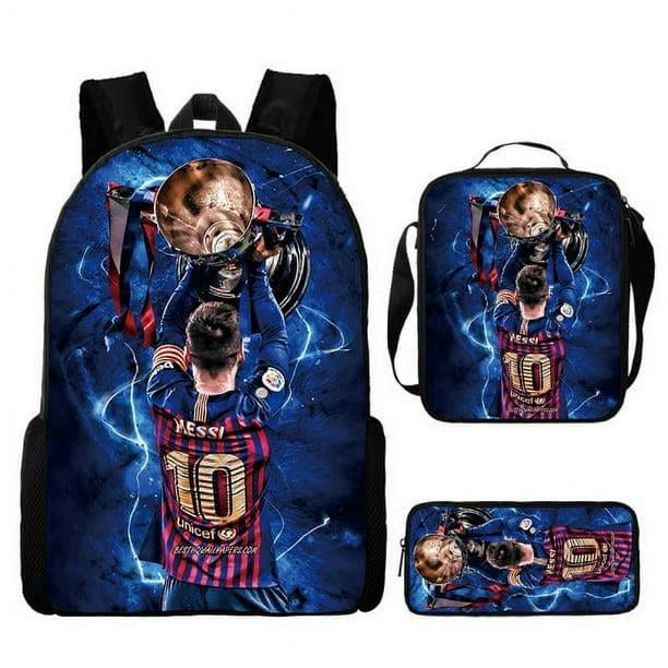 3 UNIDS SET Soccer Star Lionel Messi Backpack Student school bag and pencils case P4 Walmart
