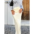 thumbnail image 4 of TRAFZA Women Elegant Solid Satin Long Skirt Chic Y2K High Waist Slim Skirts Female Fashion Silk Texture Ladies Tight Midi Skirt, 4 of 6