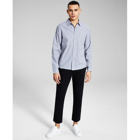 And Now This Men’s Striped Oxford Shirt, Grey/White, Small