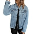 thumbnail image 2 of Sanbonepd Women's Pearls Beading Embroidery Denim Jacket Casual Embroidered Jean Coat Outerwear, 2 of 9
