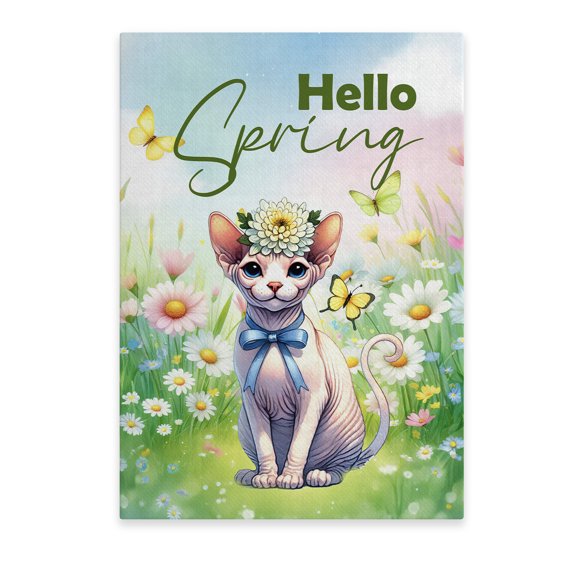 Sphynx Hello Spring Time Flower Floral Nature Vertical Matte Canvas Poster Cat Lover Kitten Owner Gifts Idea Wall Art Home Decor - 02031