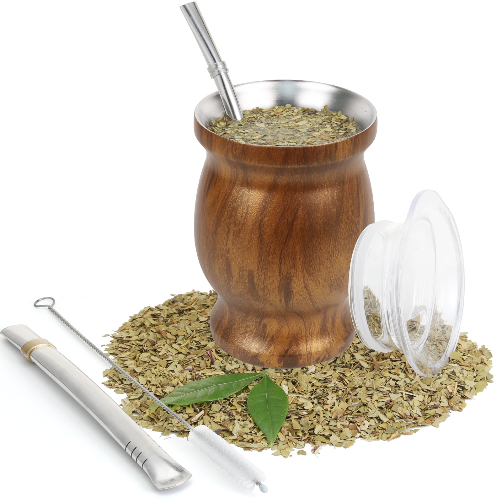 4 Pc Argentina Yerba Mate Tea Gourd Cup Straw Bombilla 6oz Leaf Bag Kit  Gift Set 