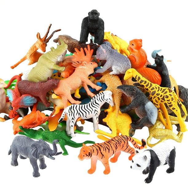 Figura de Animales, Juego de Mini Juguetes de la Selva de 54 Piezas, ValeforToy Realista Vinilo Salvaje Plástico Animal Aprendizaje Favores de Fiesta para Niños Niñas Niños Pequeños Bosque Pequeño Jue