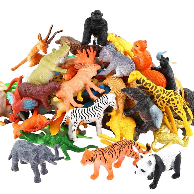 Figura de Animales, Juego de Mini Juguetes de la Selva de 54 Piezas, ValeforToy Realista Vinilo Salvaje Plástico Animal Aprendizaje Favores de Fiesta para Niños Niñas Niños Pequeños Bosque Pequeño Jue