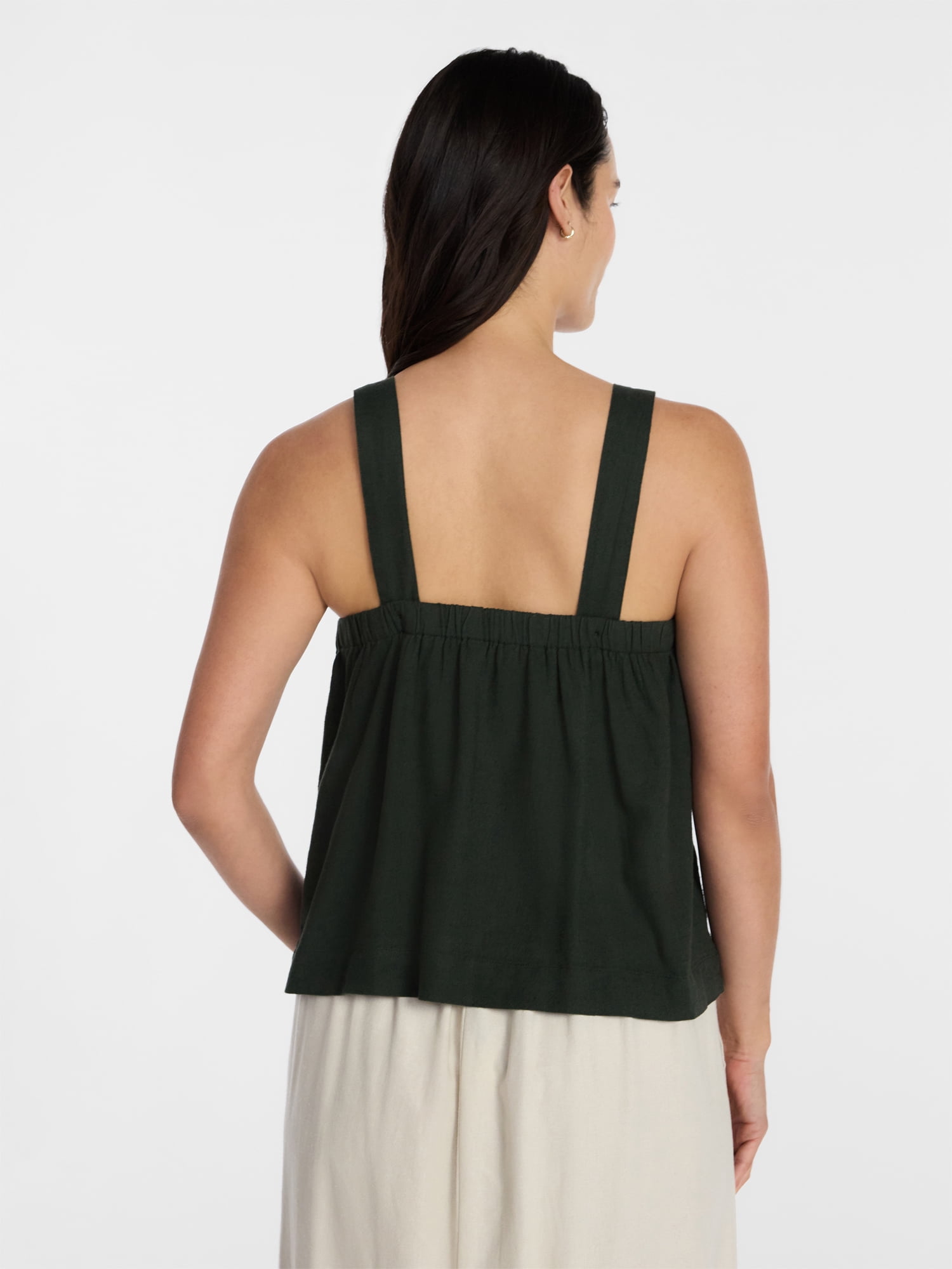 Time and Tru Women's Linen Blend Square Neck Tank Top, Sizes XS-XXXL