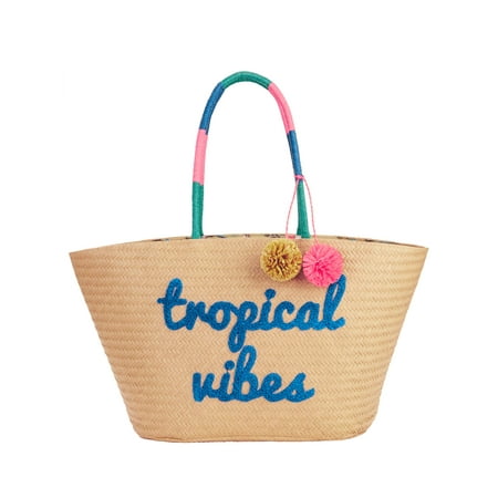 Time & Tru "Tropical Vibes" Large Straw Tote